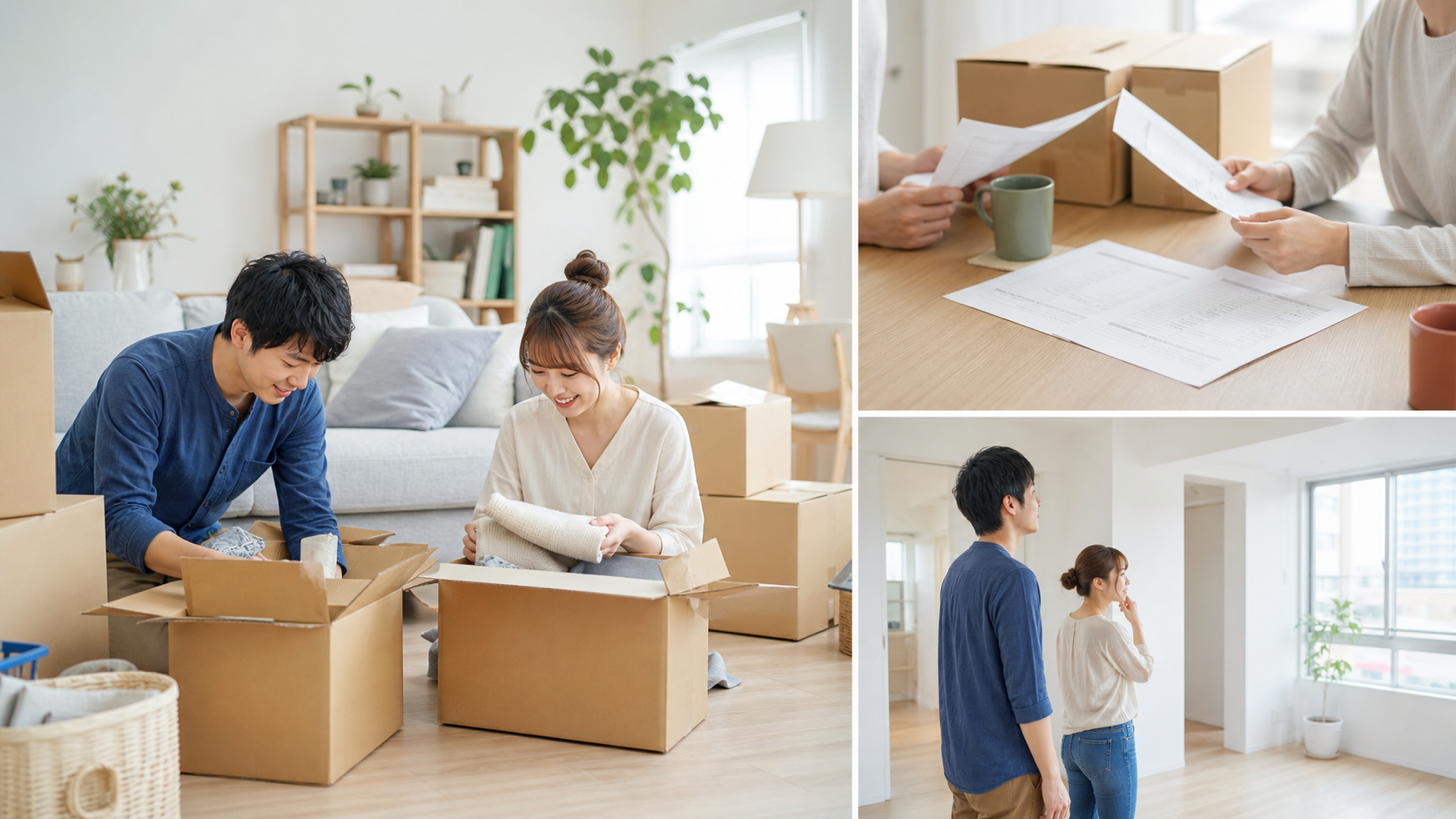 同棲の引越し費用を安くする方法｜2人分をまとめるべき？ 同棲引越しのパターンは3つ｜それぞれの費用感 解説イメージ