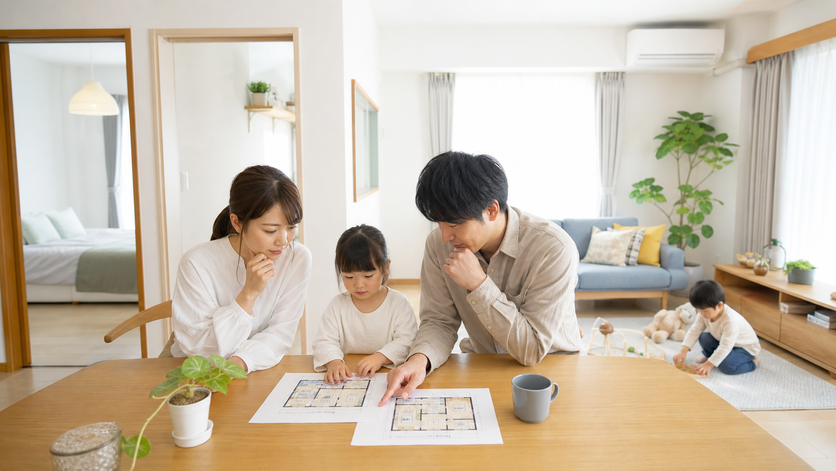 子育て世帯の賃貸間取り｜2LDKで足りる？年齢別の考え方 子どもの年齢別｜賃貸の間取り目安表 解説イメージ
