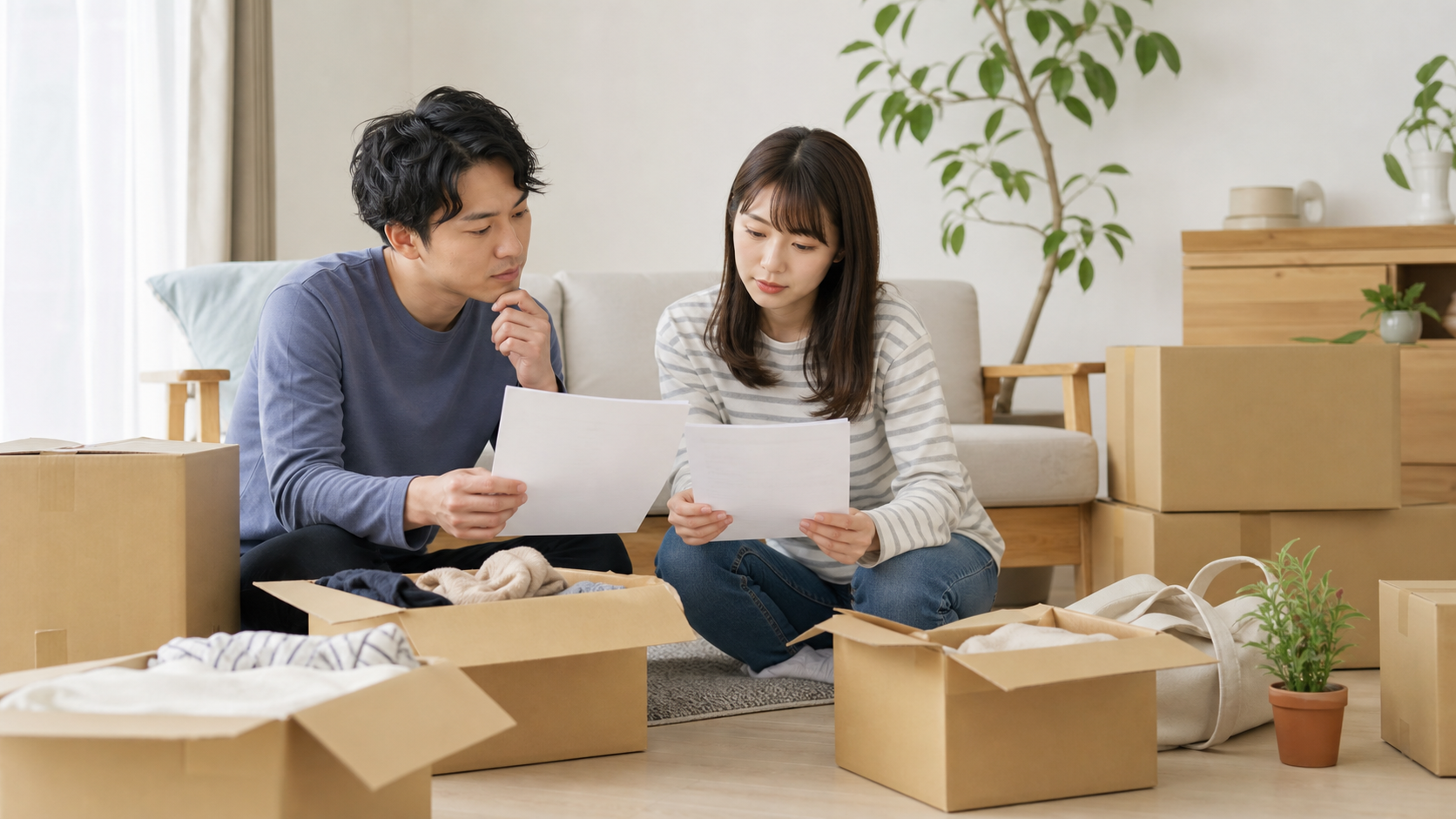 同棲の引越し費用を安くする方法｜2人分をまとめるべき？ 2人分をまとめる vs 別々に頼む｜どっちが得？ 解説イメージ
